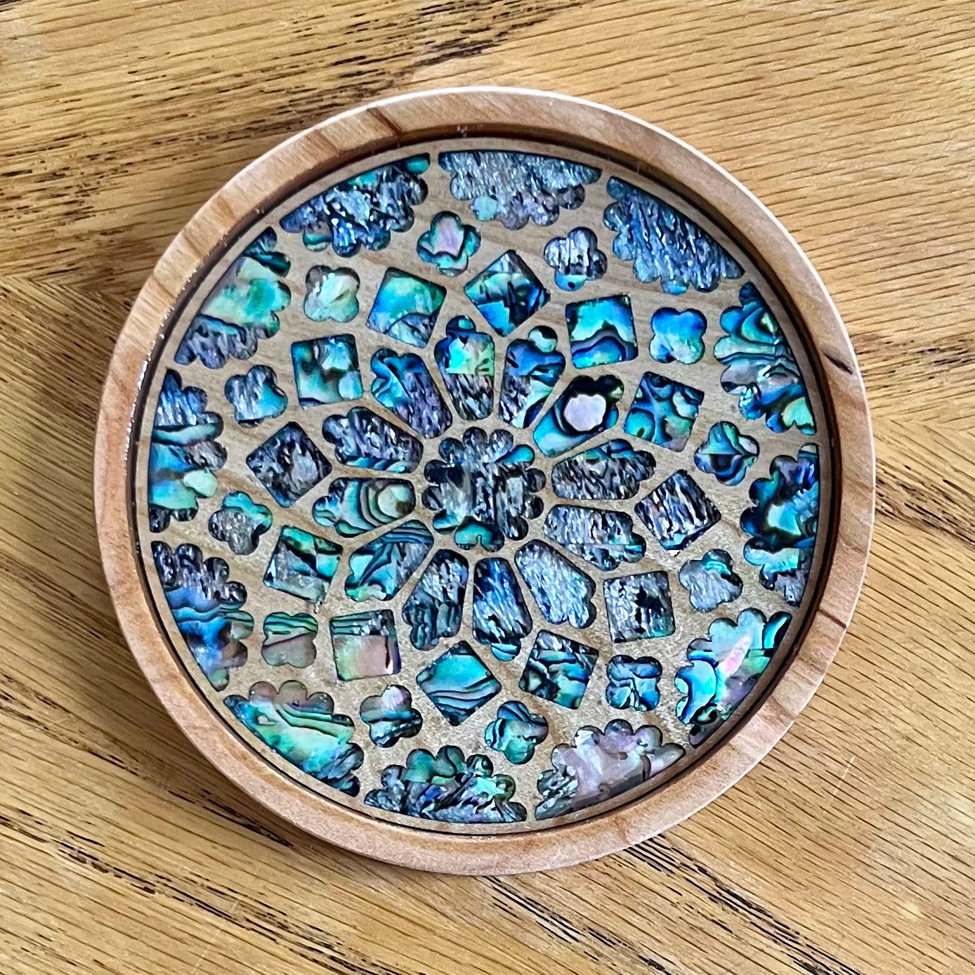 Chartres Cathedral Rose Window Wood & Abalone Shell Coaster