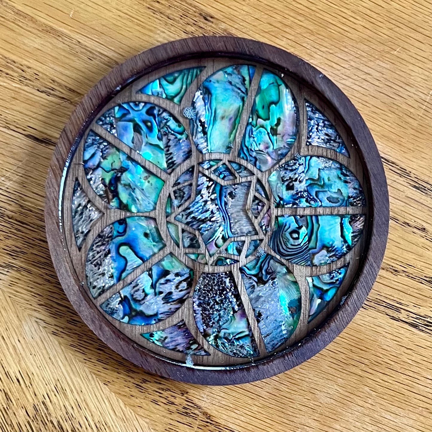 Cologne Cathedral Rose Window Wood & Abalone Shell Coaster
