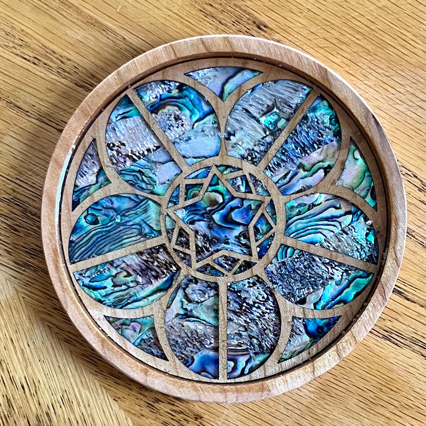 Cologne Cathedral Rose Window Wood & Abalone Shell Coaster