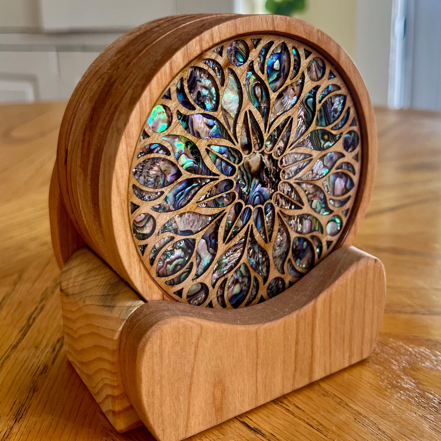 Rose Windows of Chicago Set of Five Coasters with Holder