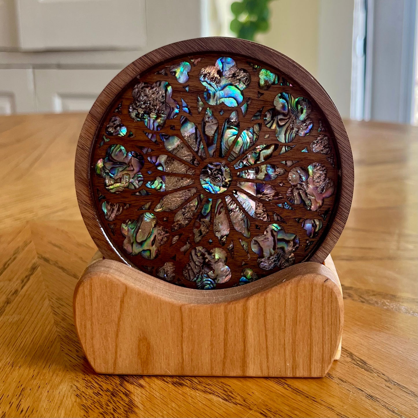 Rose Windows of Chicago Set of Five Coasters with Holder