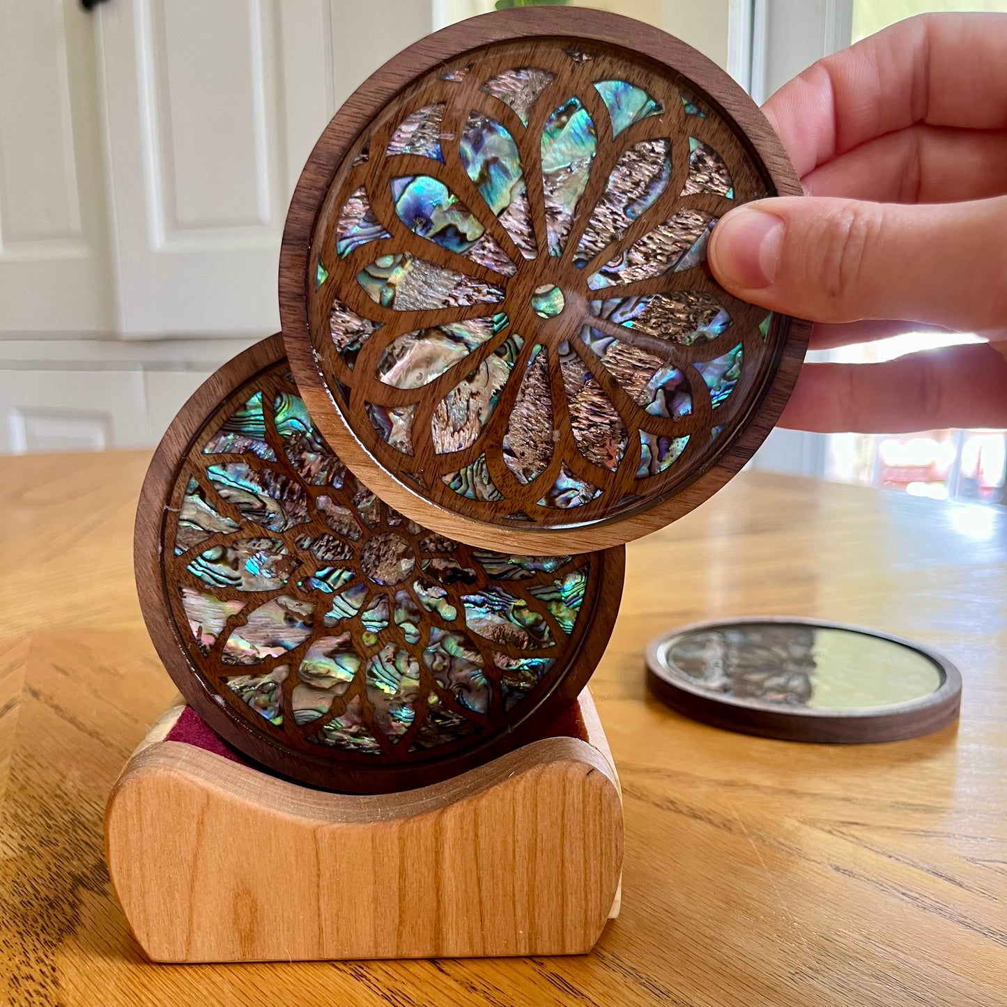 Rose Windows of Chicago Set of Five Coasters with Holder