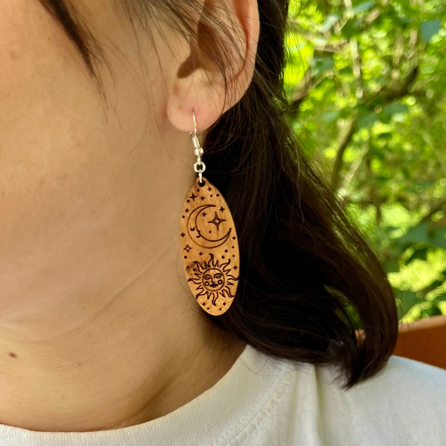 Sun & Moon Wood Earrings