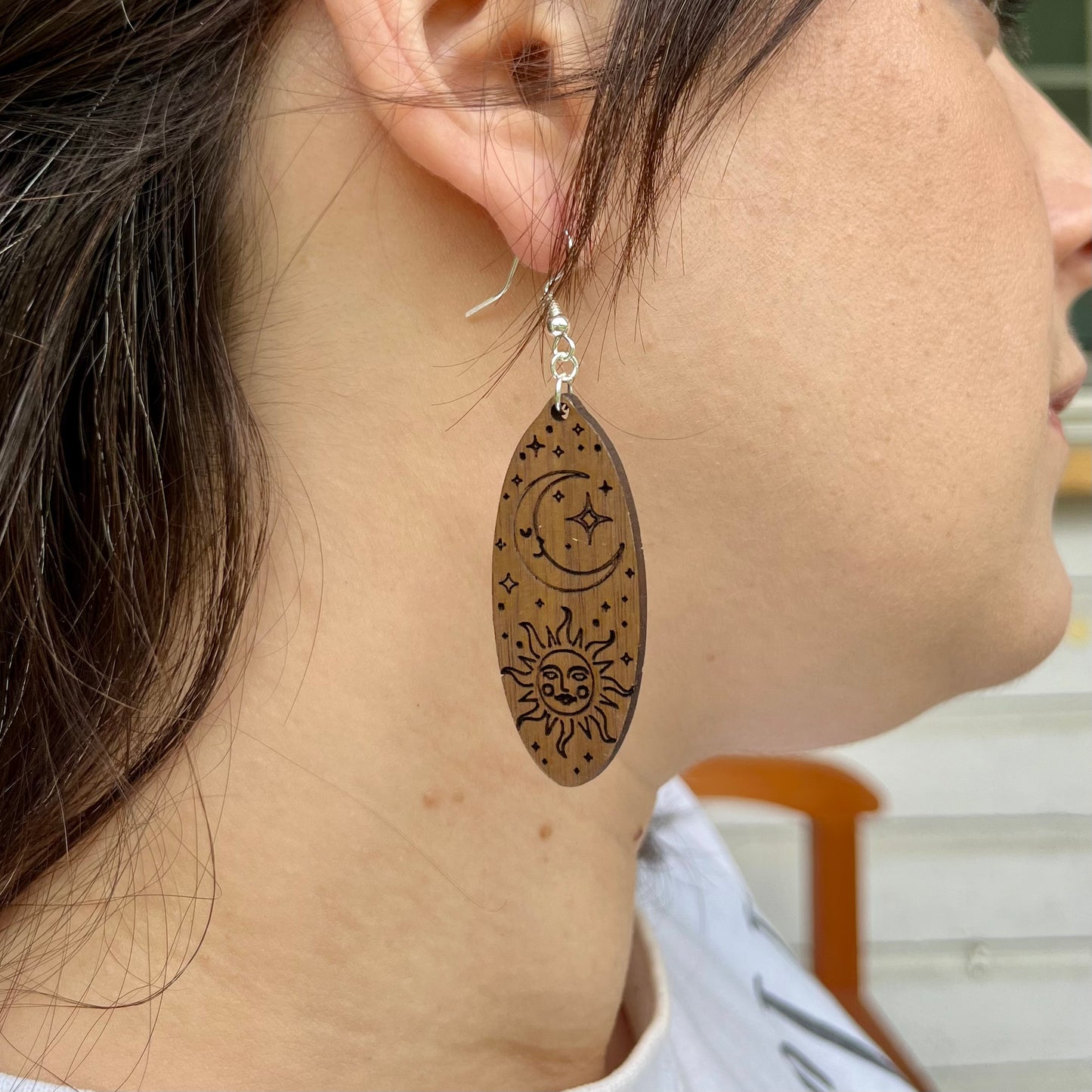 Sun & Moon Wood Earrings