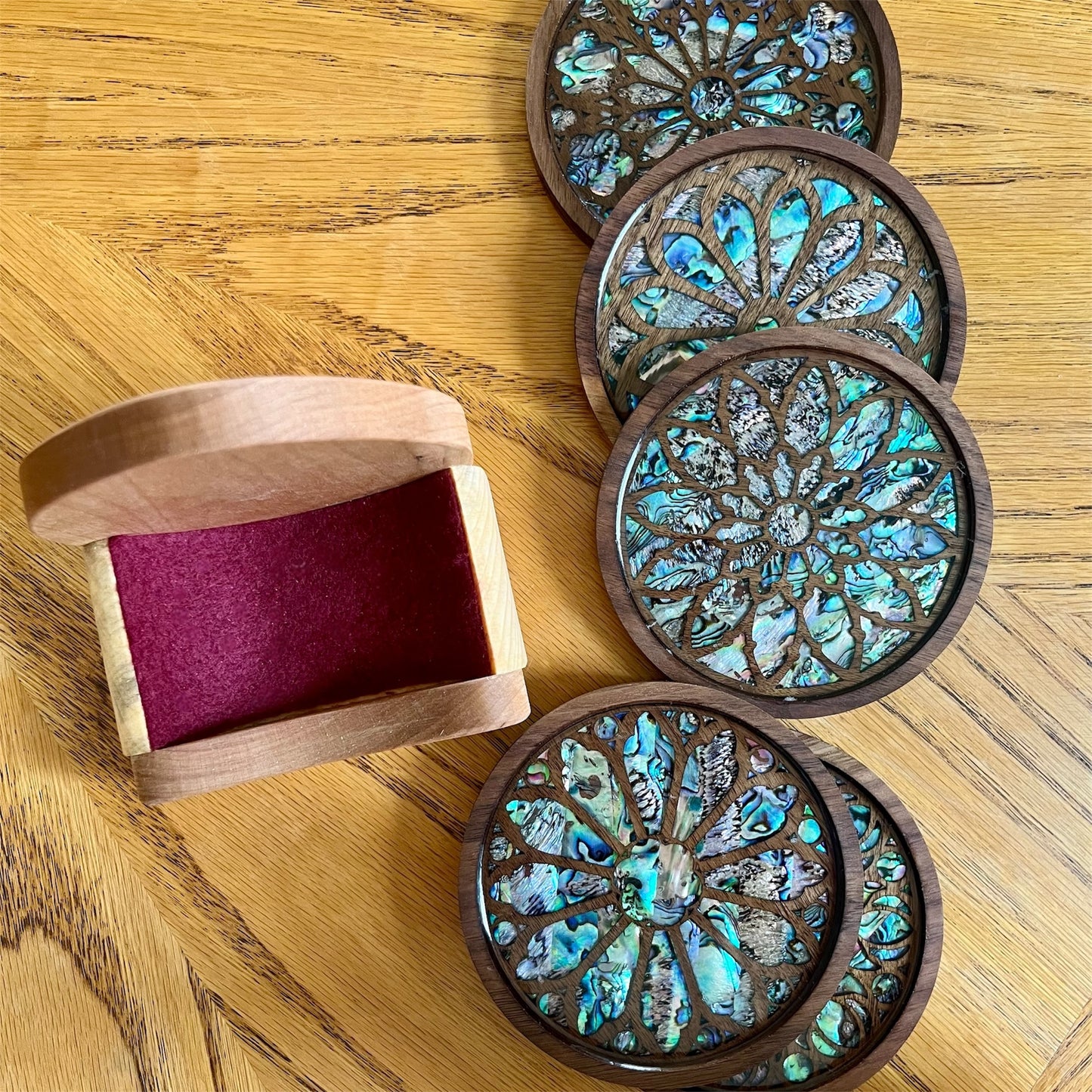 Rose Windows of Chicago Set of Five Coasters with Holder