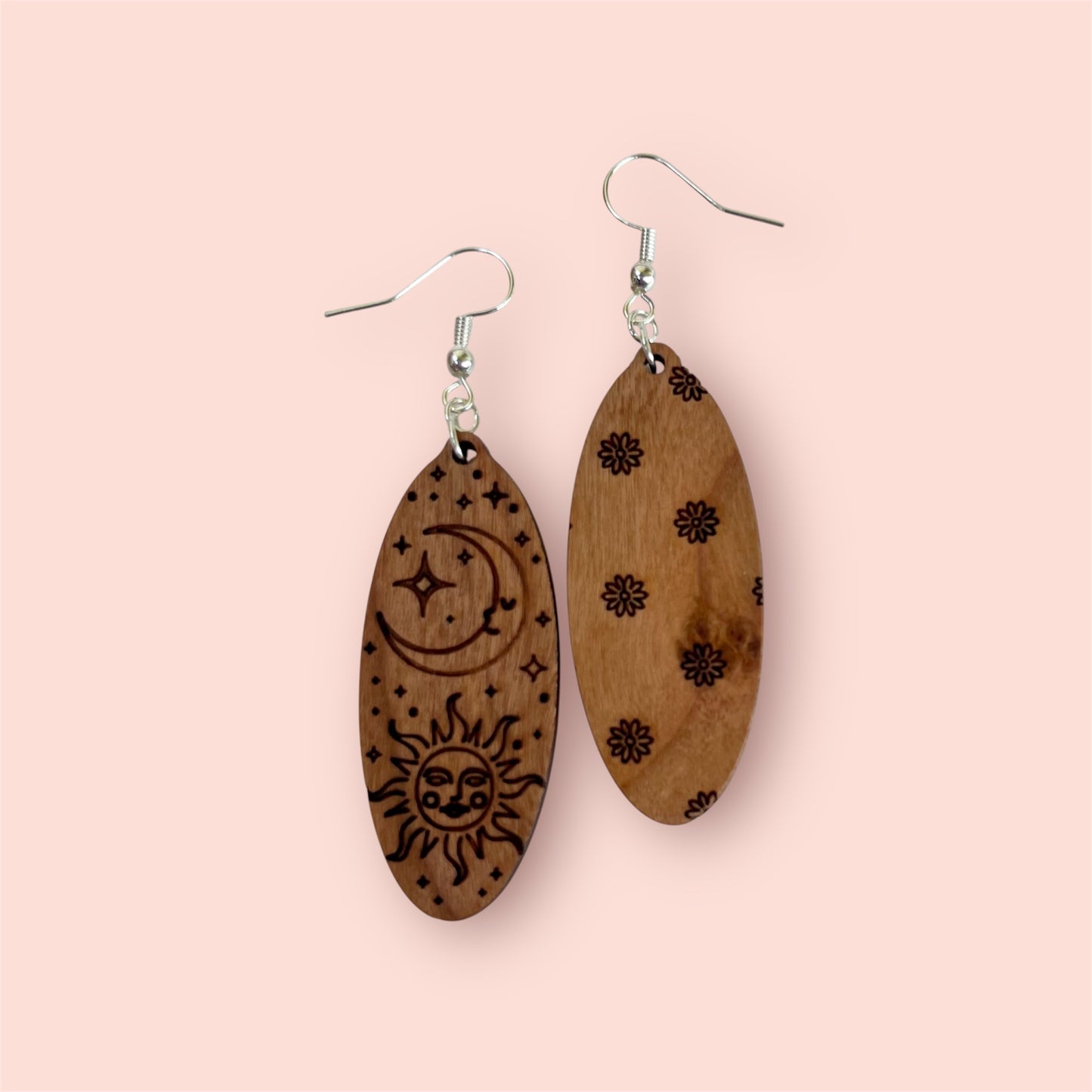 Sun & Moon Wood Earrings