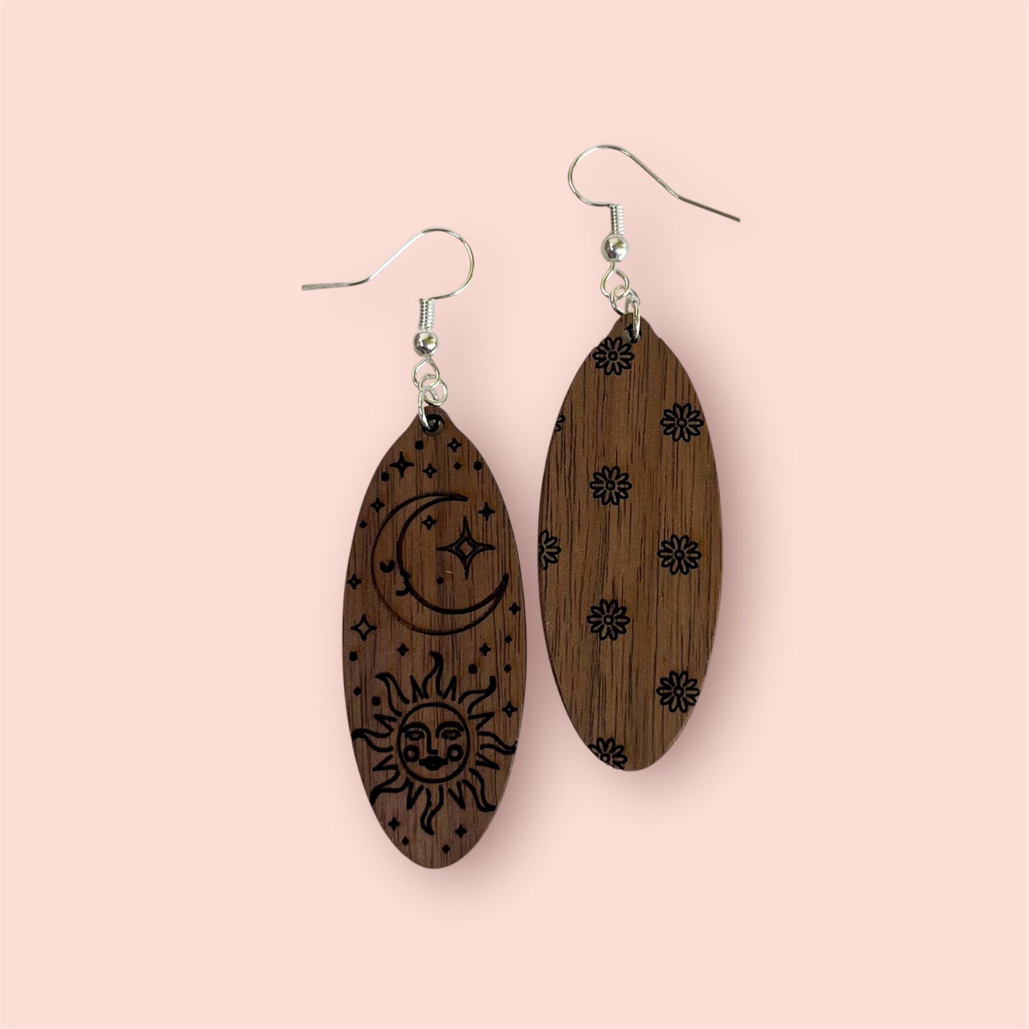 Sun & Moon Wood Earrings