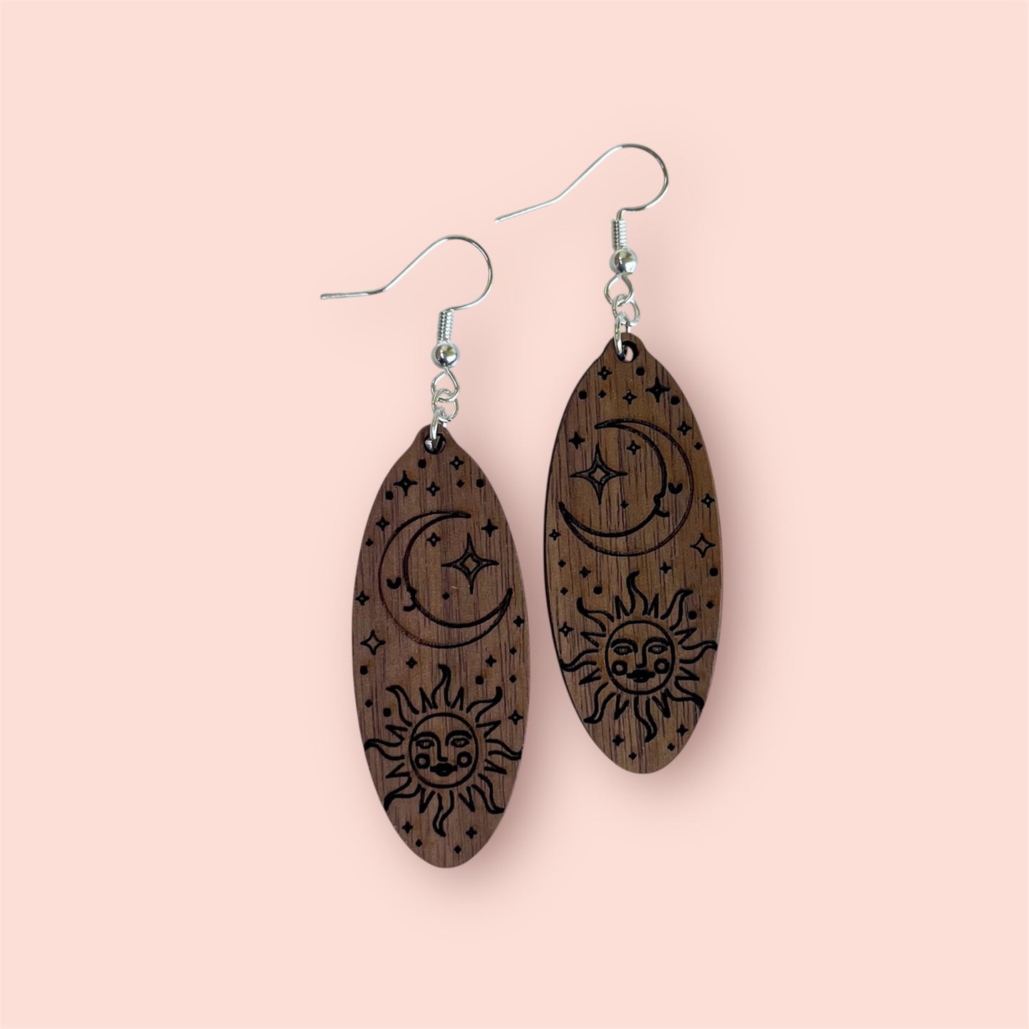 Sun & Moon Wood Earrings