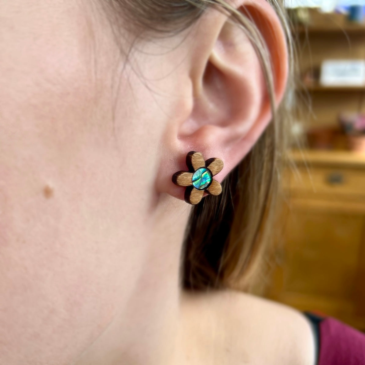 Groovy Flower Studs in Cherry