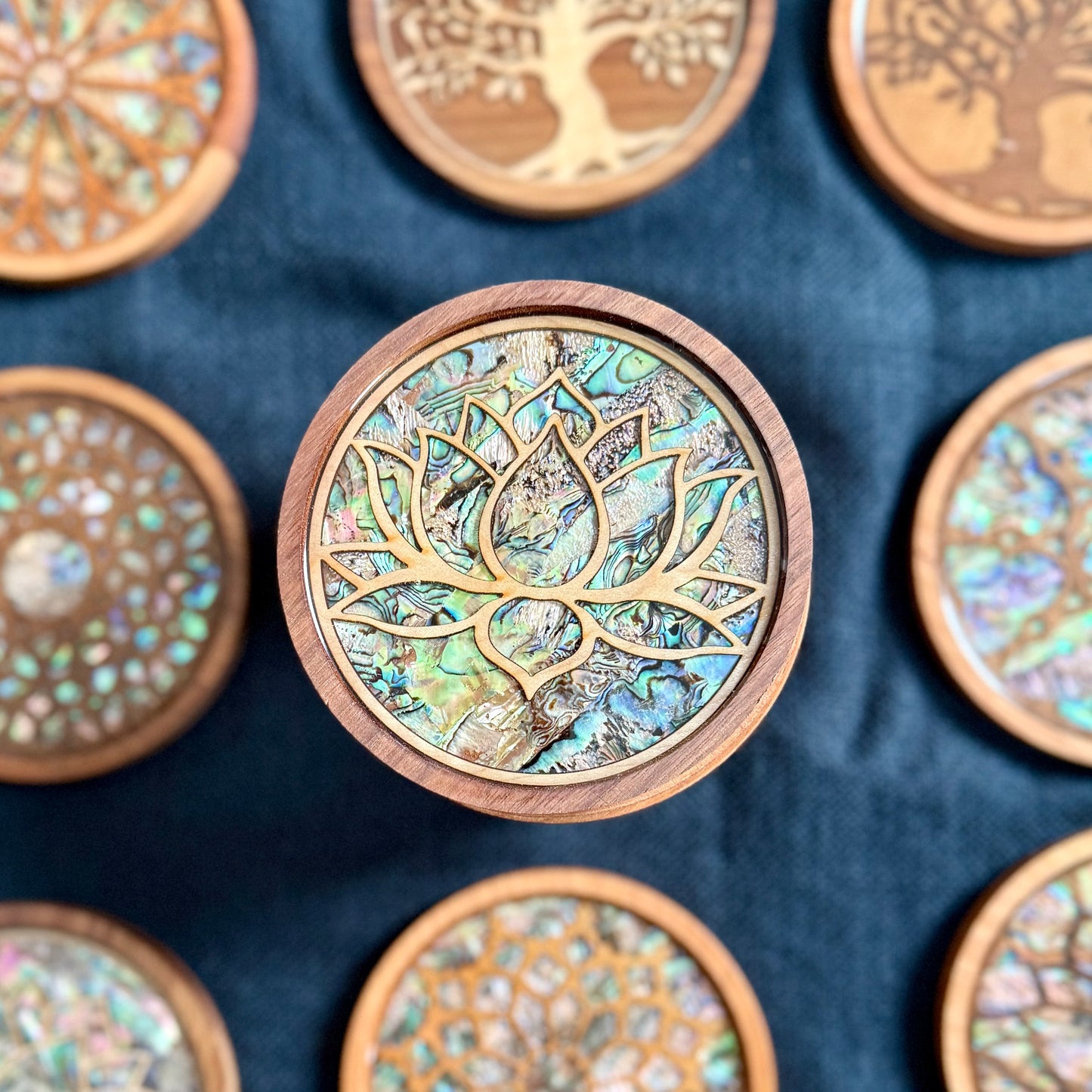 SALE - Lotus Flower Coaster in Walnut and Maple