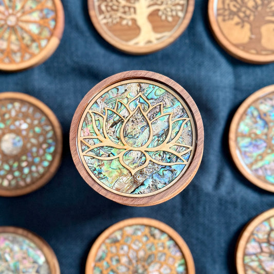 SALE - Lotus Flower Coaster in Walnut and Maple