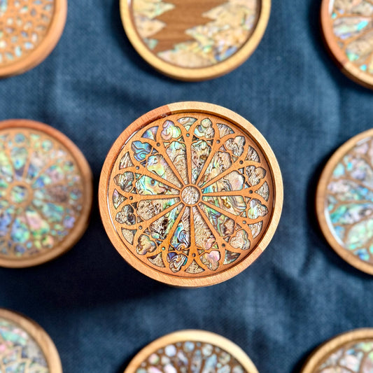 SALE - Gothic Rose Window Coaster in Cherry