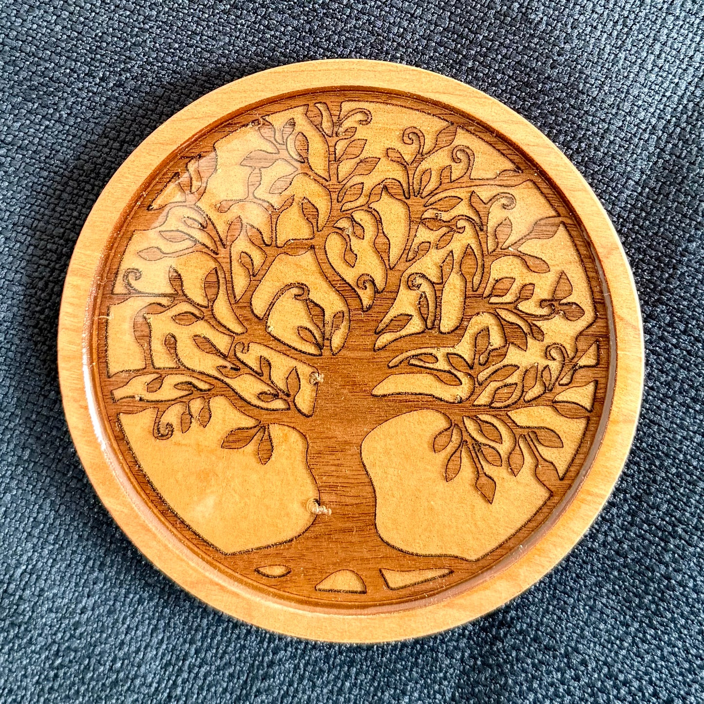 SALE - Tree of Life Wood Coaster in Cherry and Walnut