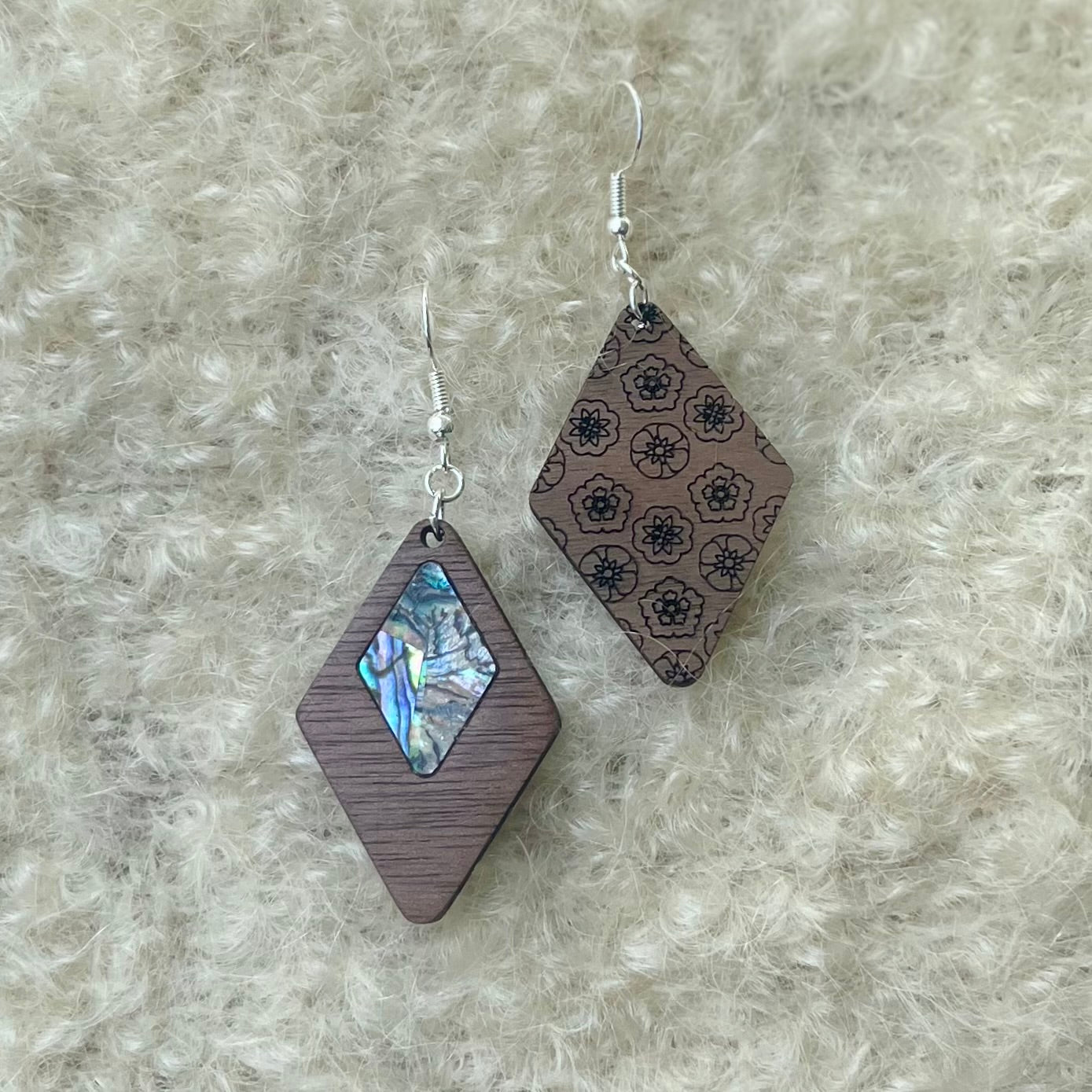 Geometric Diamond Earrings in Walnut