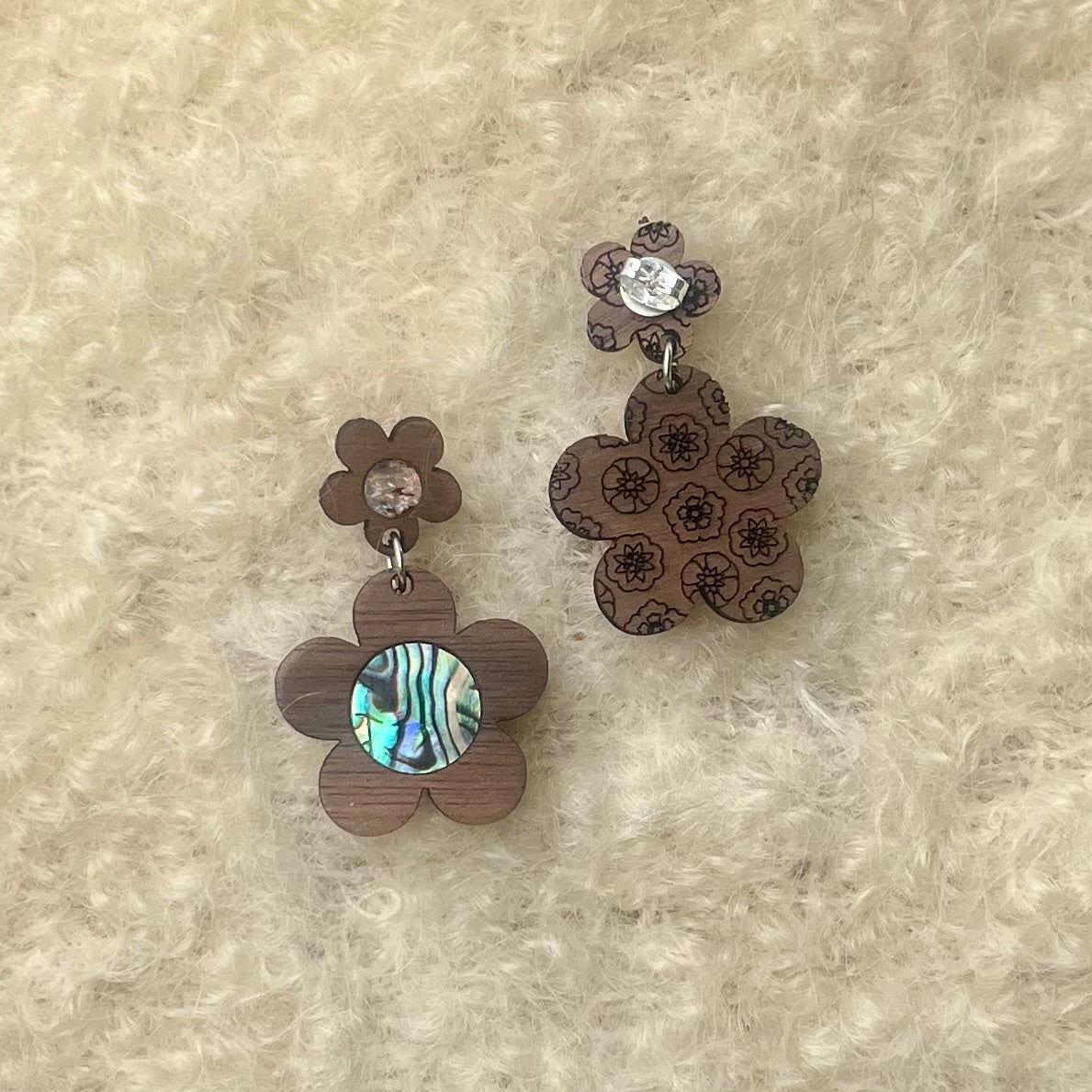 Flower Power Earrings in Walnut