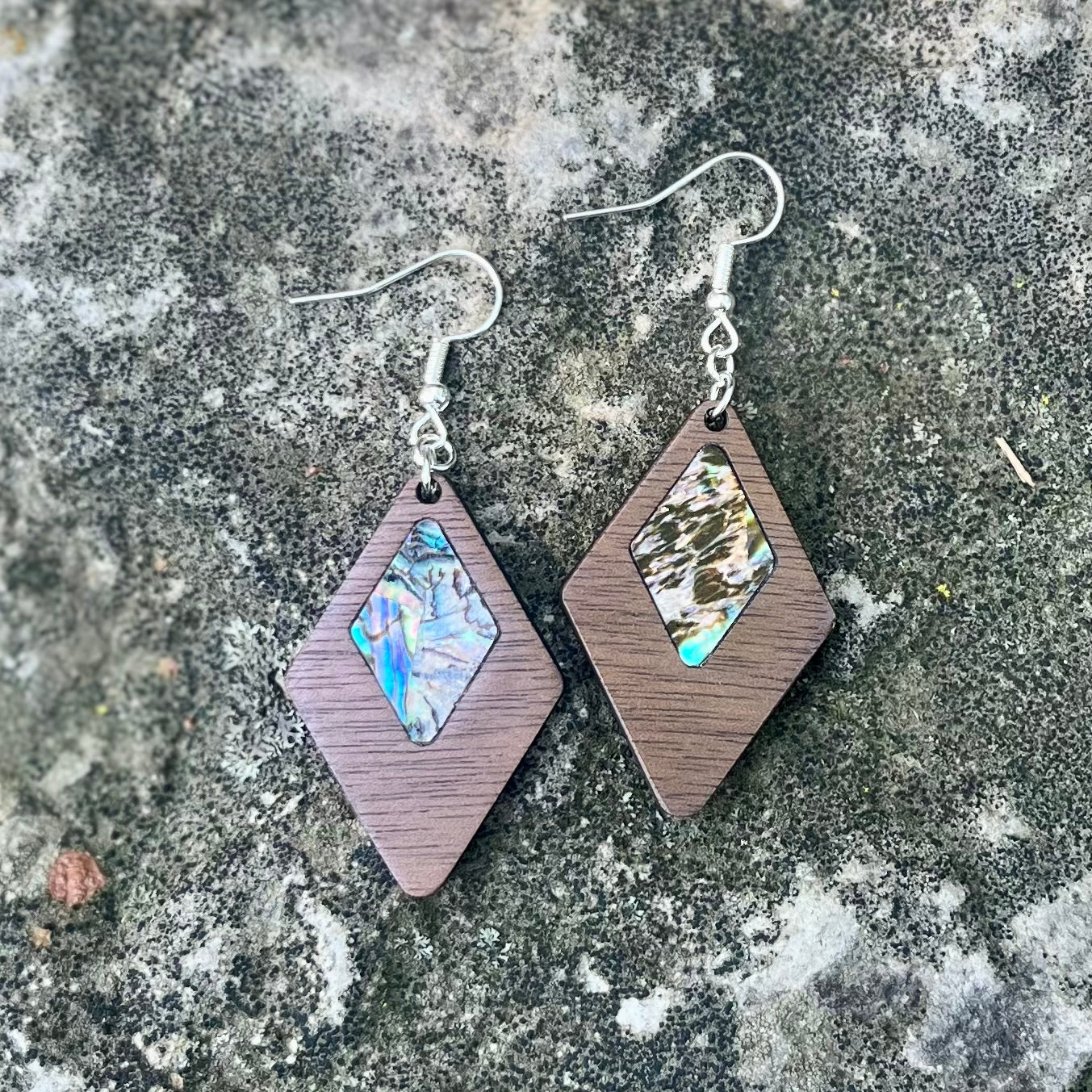 Geometric Diamond Earrings in Walnut