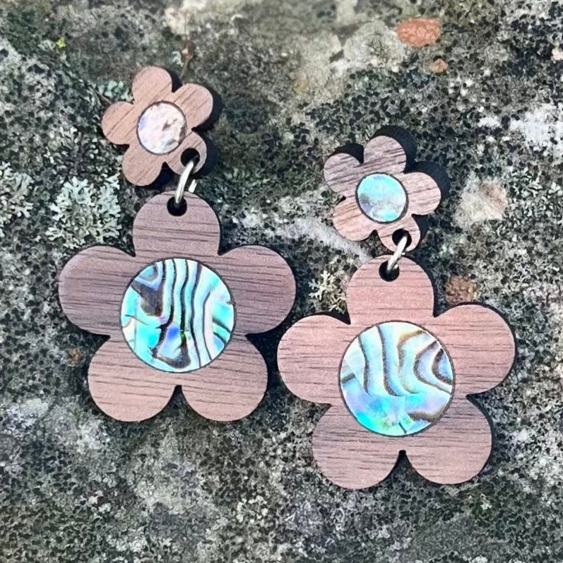 Flower Power Earrings in Walnut