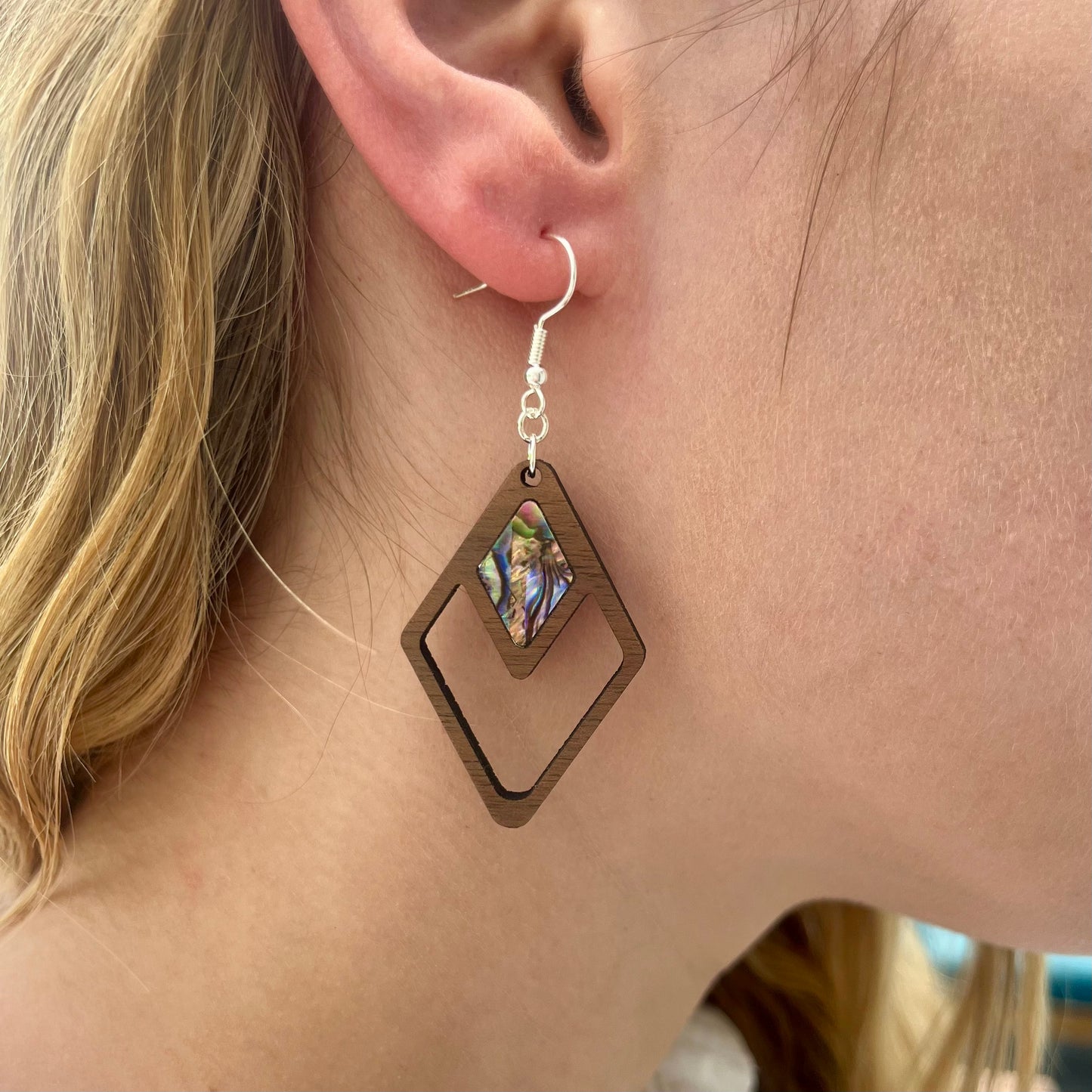 Diamond Cut Out Earrings in Walnut