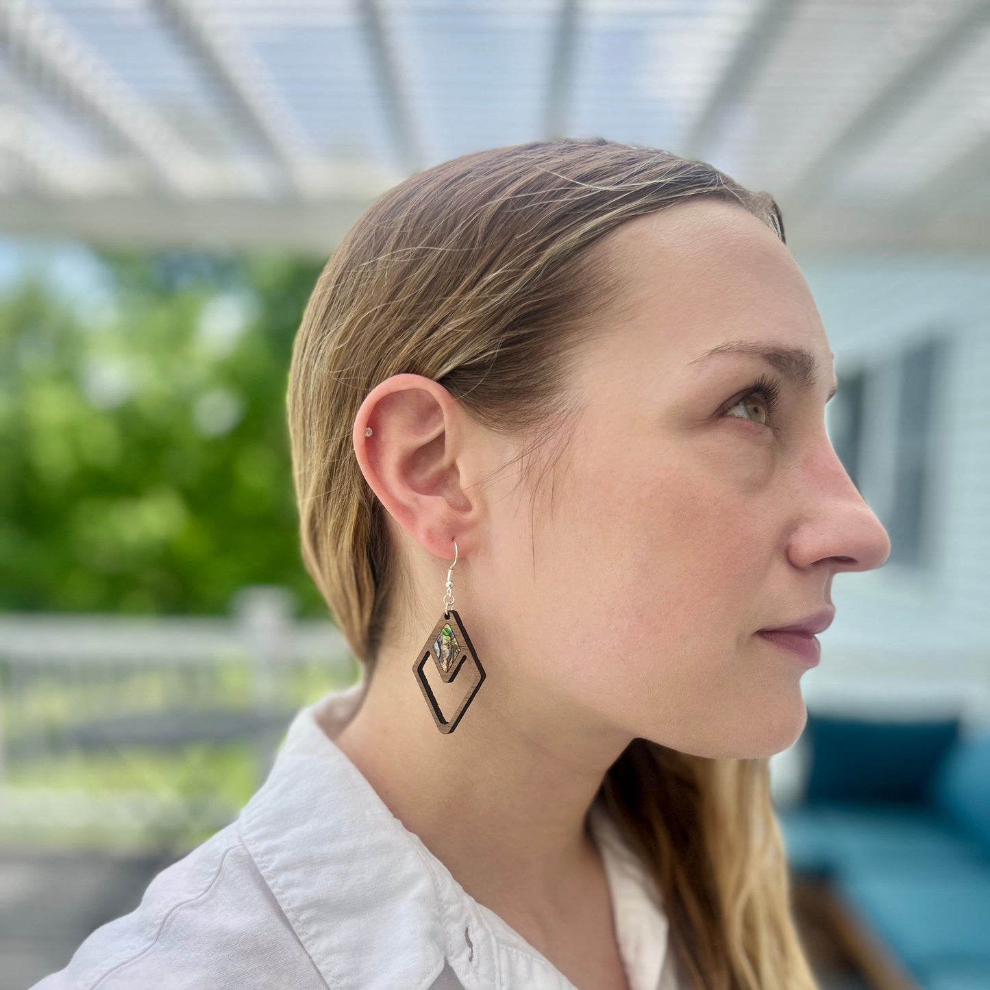 Diamond Cut Out Earrings in Walnut