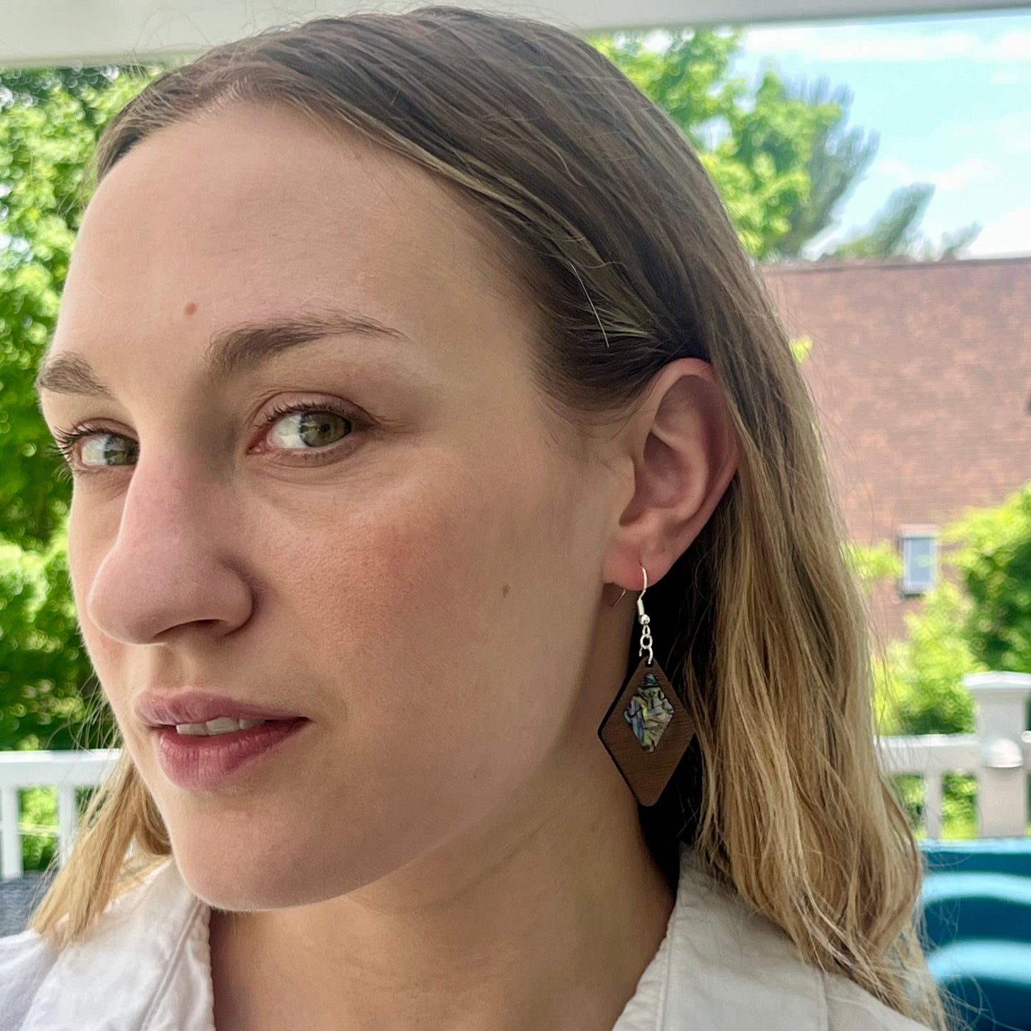 Geometric Diamond Earrings in Walnut