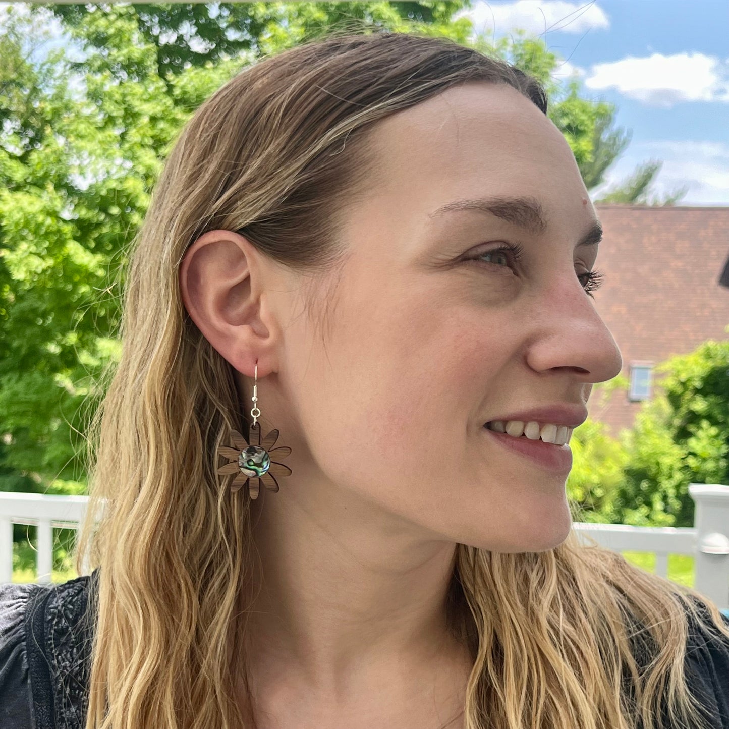 Daisy Earrings in Walnut