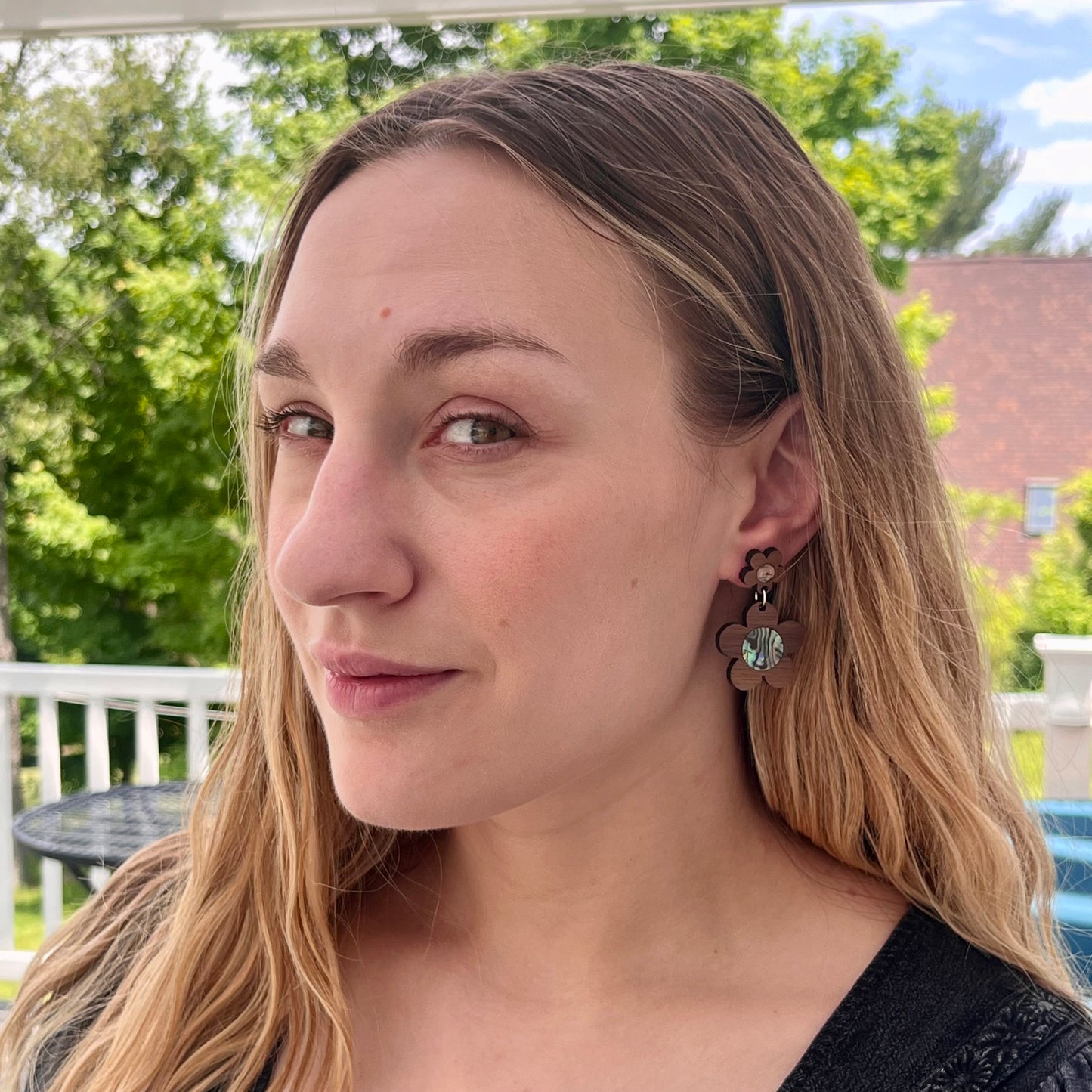 Flower Power Earrings in Walnut