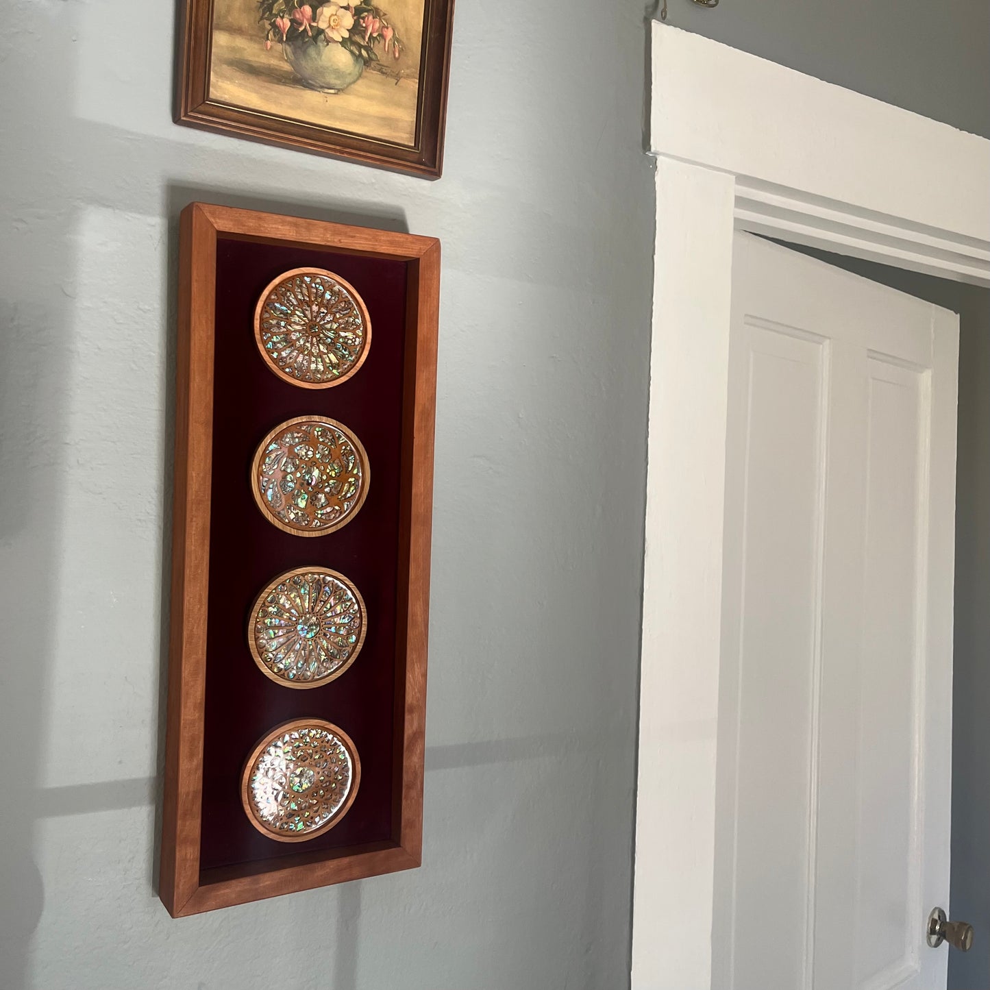 Ready-to-Hang Set of Four Rose Windows in Wood Frame