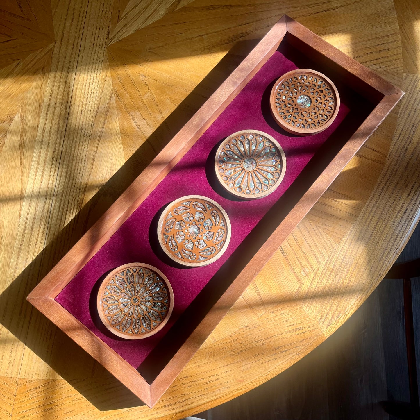 Ready-to-Hang Set of Four Rose Windows in Wood Frame