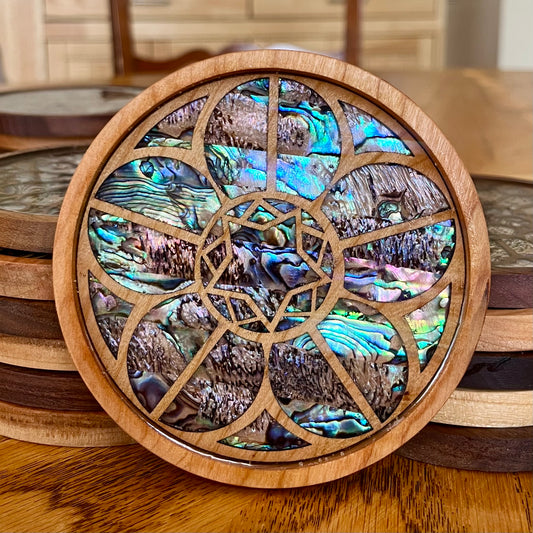 Cologne Cathedral Rose Window Wood & Abalone Shell Coaster