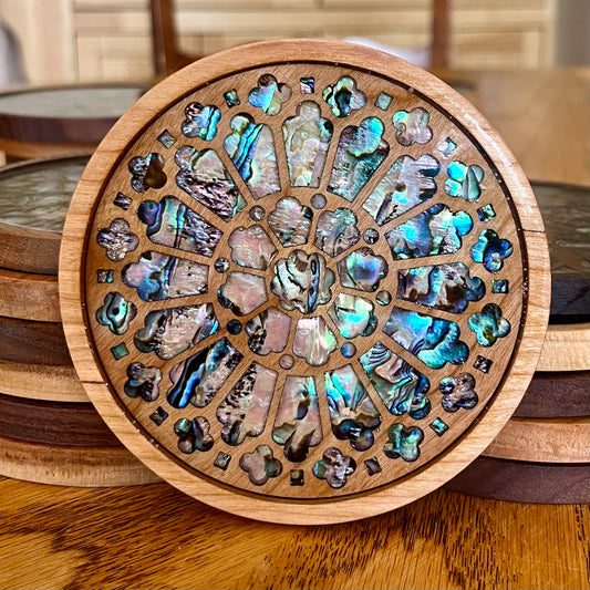 Westminster Abbey Rose Window Wood & Abalone Shell Coaster
