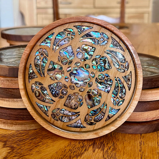 Duomo di Milano Rose Window Wood & Abalone Shell Coaster