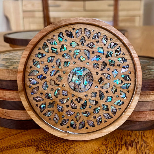 Santa Maria Del Mar Rose Window Wood Coaster