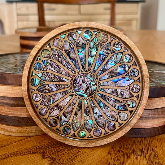 La Sagrada Familia Rose Window Wood & Abalone Shell Coaster