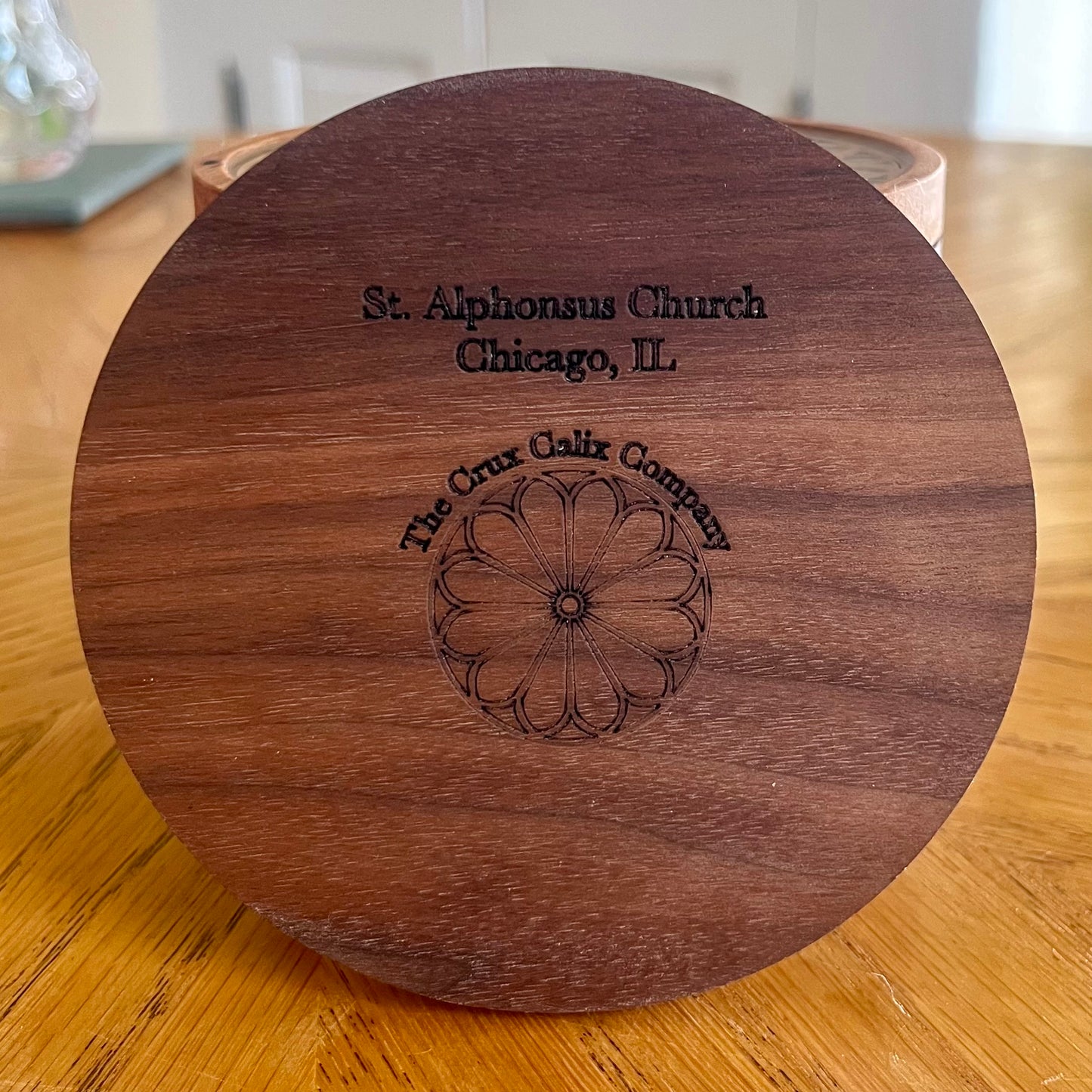 St. Alphonsus Chicago Rose Window Wood & Abalone Shell Coaster