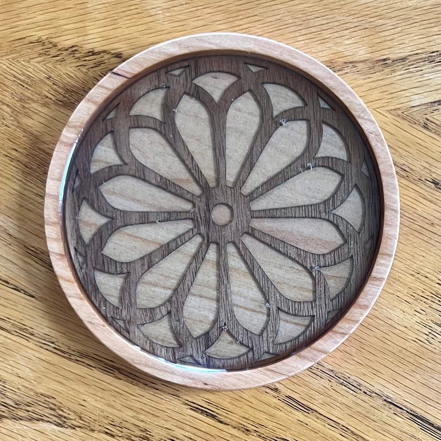 St. Clement Parish Chicago Rose Window Wood Coaster