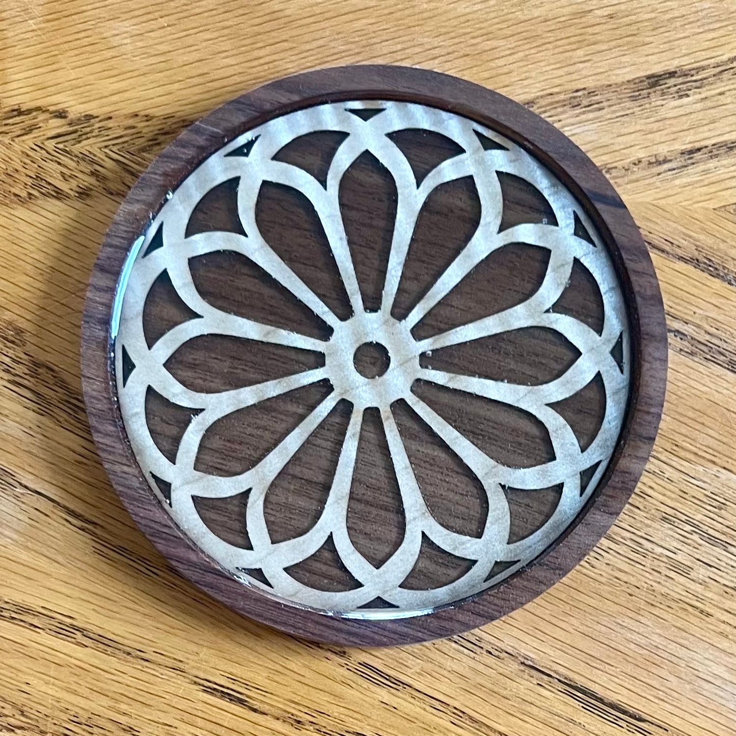 St. Clement Parish Chicago Rose Window Wood Coaster