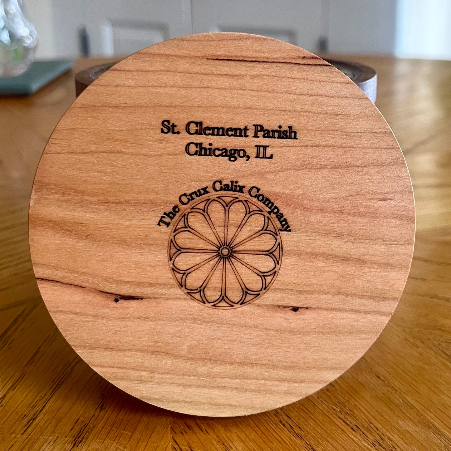 St. Clement Parish Chicago Rose Window Wood Coaster